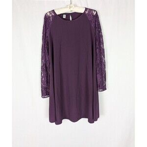 Simply Styled Dress L Women's Purple Lace Long Sleeve Swing Dress Flowy Pullover